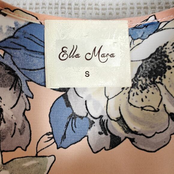 Ella Mara Peach Blue Floral Maxi Dress Short Sleeve Size S - Picture 7 of 10